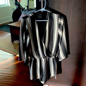 Olivaceous Black and White Striped Romper